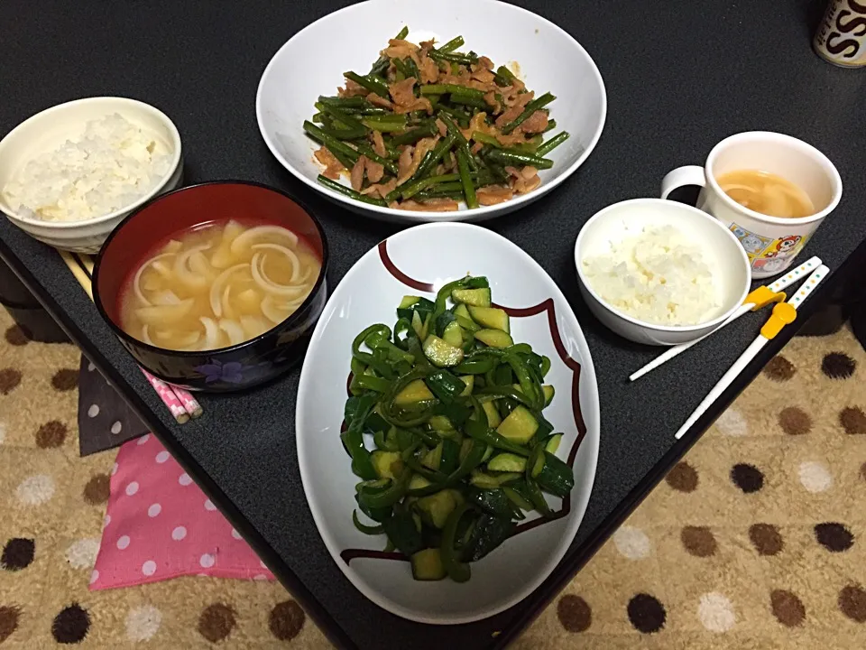 豚ニンニクの芽炒め•野菜炒め|うるしちかさん