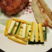 Snapdishの料理写真:Crunchy Pork Chops With Summer Squash Slaw And Rosted Potato Wedges|PhantomThiefRecipesさん