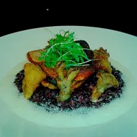 pan seared dover with a forbidden rice rissotto and shataki fried mushrooms|Chris Ibarra-walkerさん