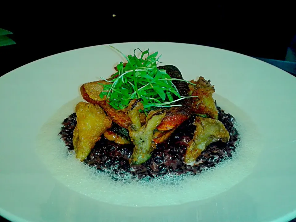 pan seared dover with a forbidden rice rissotto and shataki fried mushrooms|Chris Ibarra-walkerさん