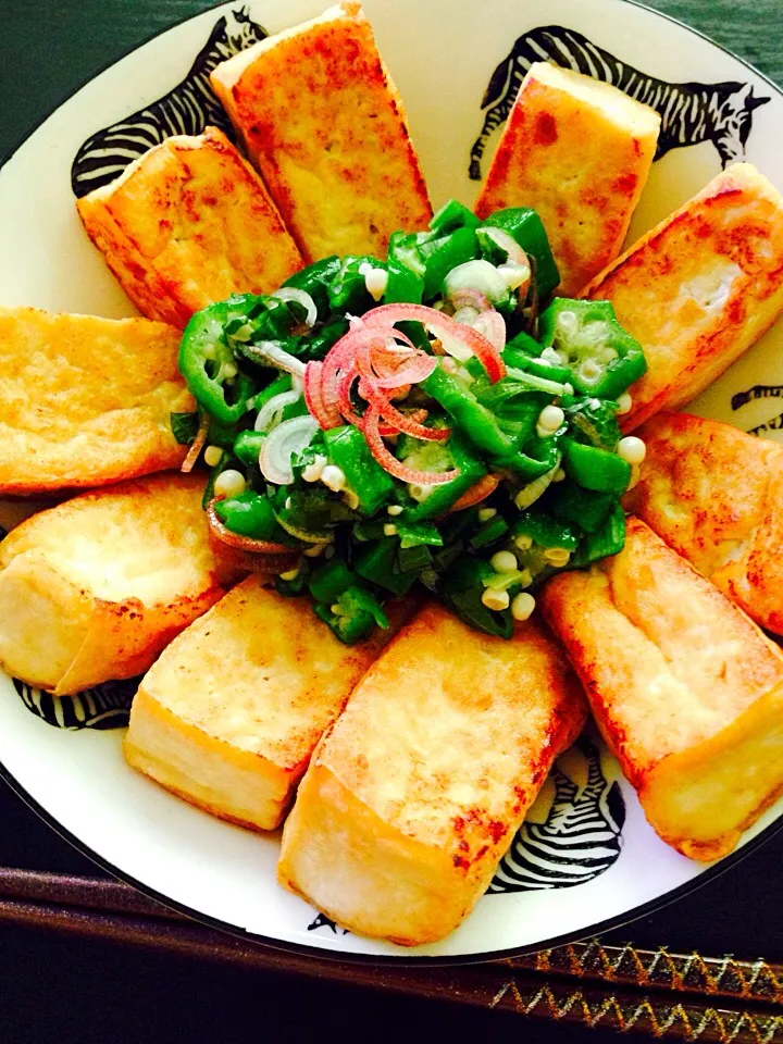 Fried Shima Dofu w/ Okra|Seagrapesさん