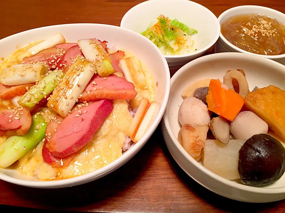 Snapdishの料理写真:鴨ネギとろろ丼＊うま煮＊漬物と心太(^o^)|basilさん