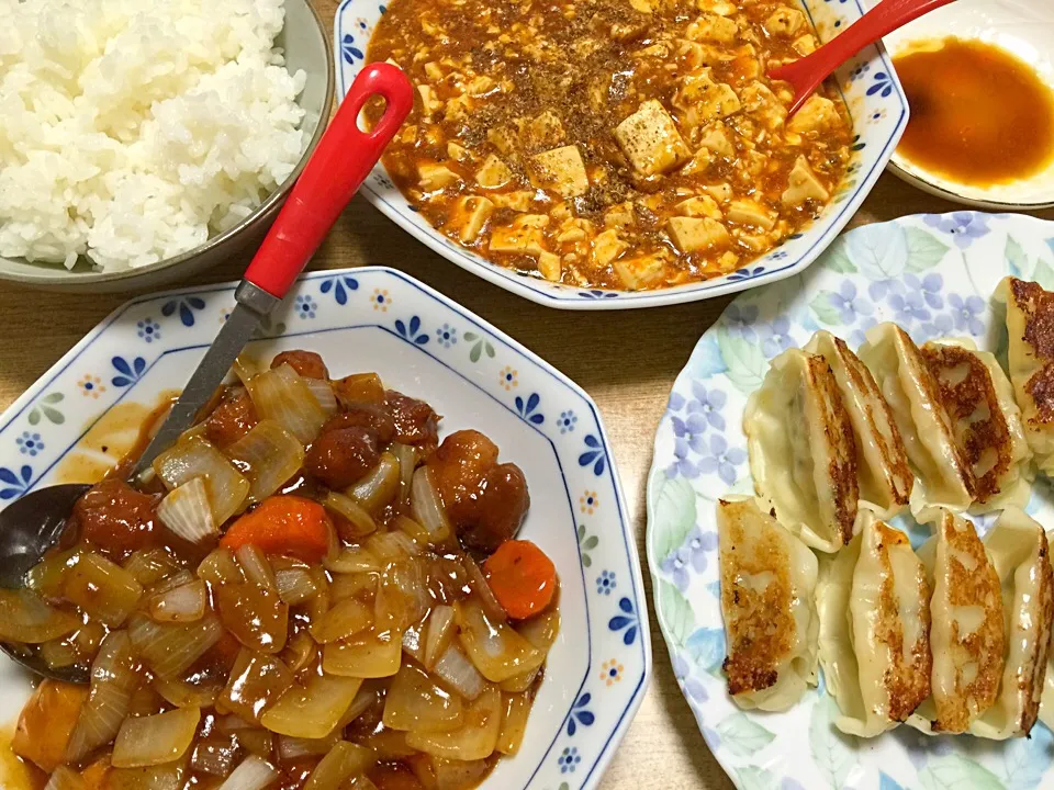 四川風麻婆豆腐、酢豚、宇都宮ネギ餃子(^^)|神龍さん