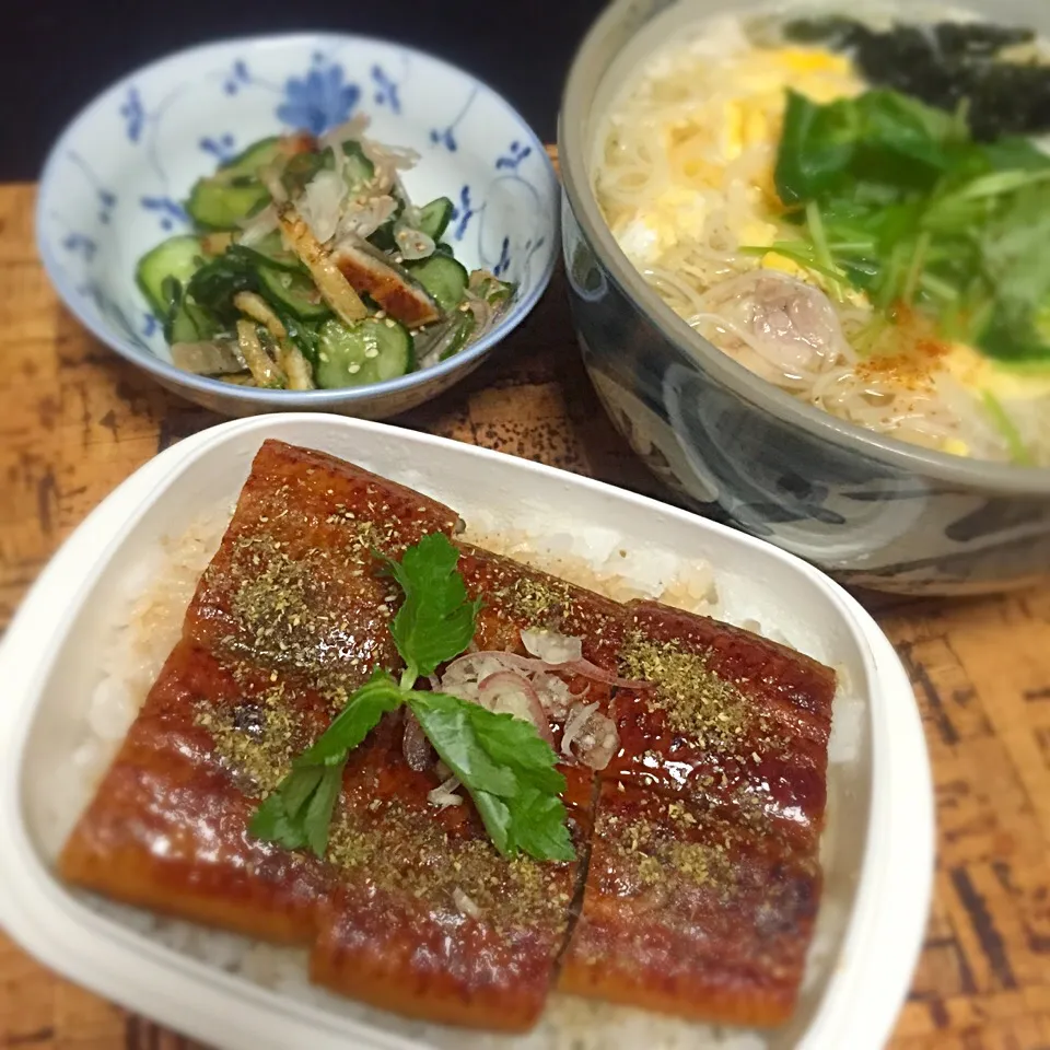 お弁当箱でうな重。うざく＆煮麺。|にょんにいさん