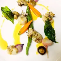 Sous Vide squid with Vegetables and Mushroom Sauce|小天粑粑baさん