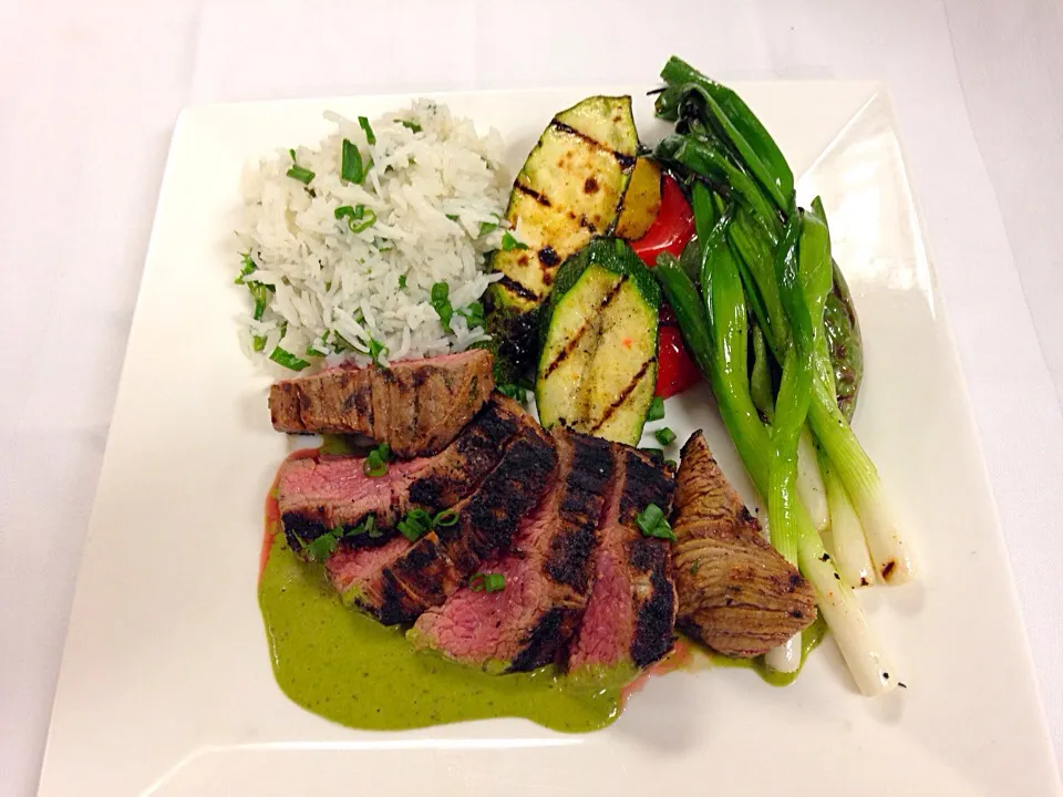 Flank steak with chimichurri sauce, grilled vegetables|Chef Guidaさん