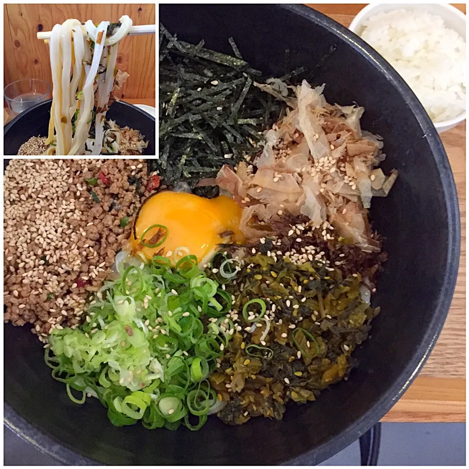 スタミナ冷まぜうどん(追飯付)@そばうさ(半蔵門)|塩豚骨さん