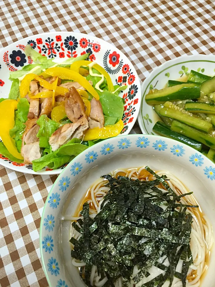 とろろそうめん💕桜鳥の照り焼きチキン|☆光るさん