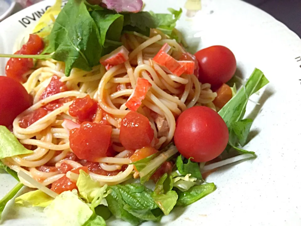 ツナマヨで和えた冷たいトマトパスタ|shenhuaさん