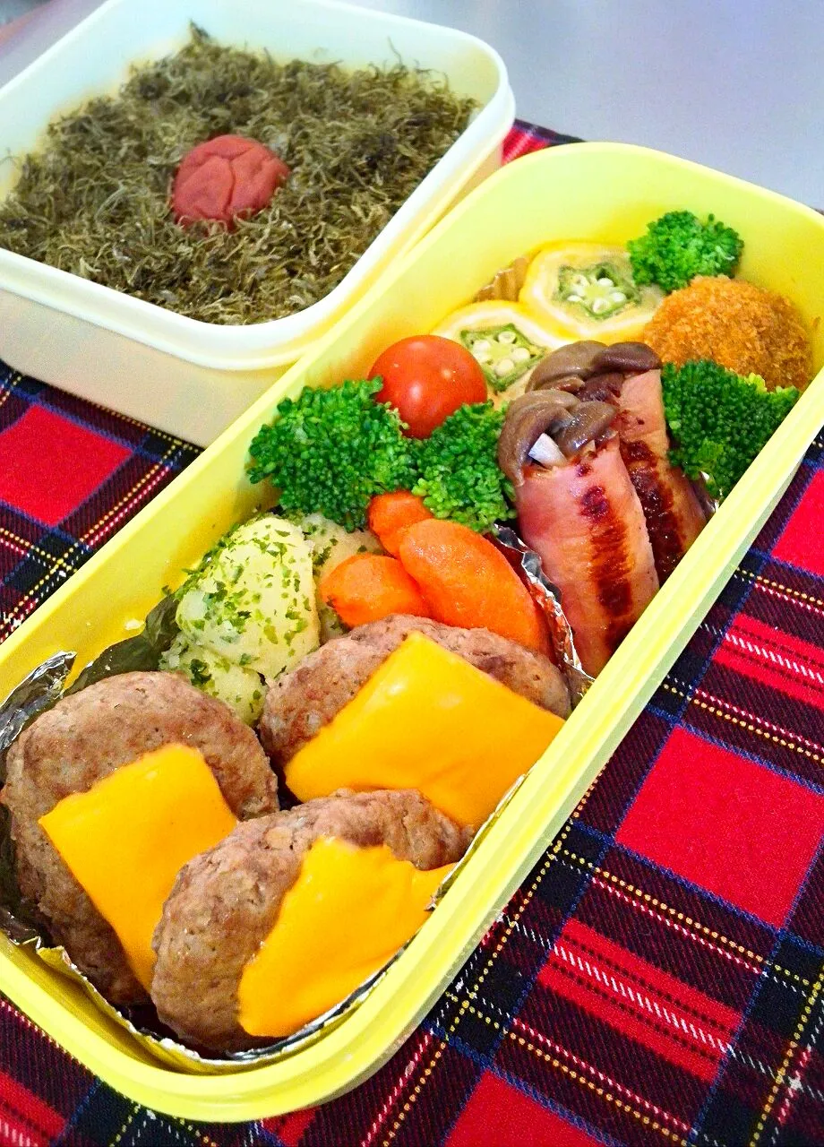 Snapdishの料理写真:チーズハンバーグ弁当|こもず♪さん