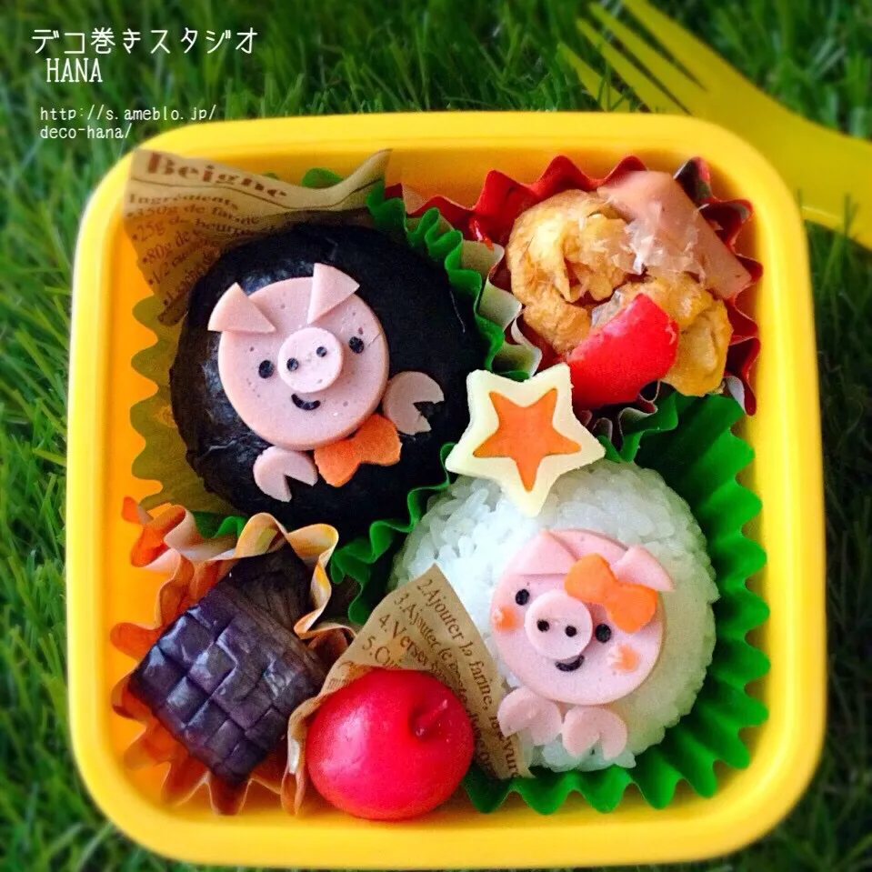 『麩チャンプルーとアンダンスーこぶたおにぎり』子ども弁当|さとみ (satomi_foodart)さん