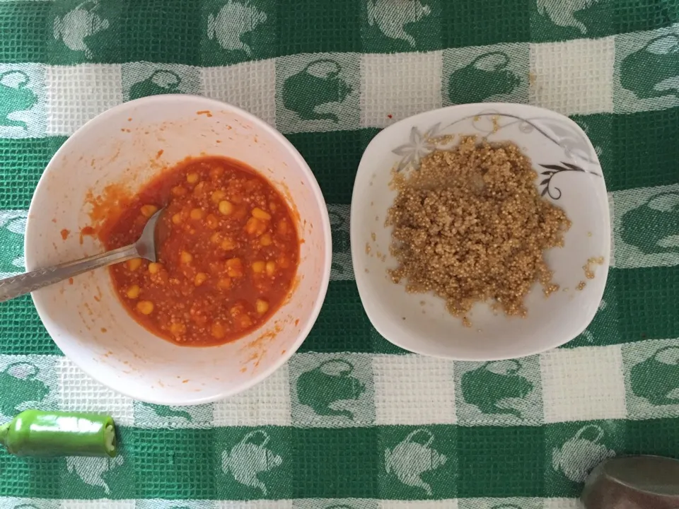 Tomato soup with celery and corn + quinoa with ginger|Georgeさん