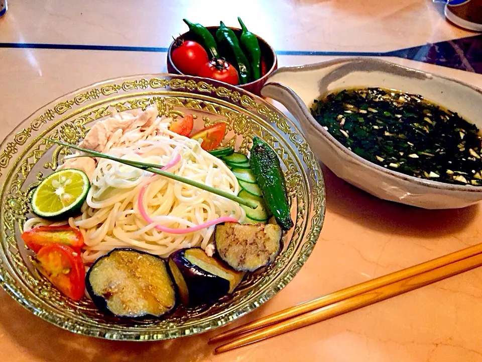 夏バテ防止！モロヘイヤダレの夏野菜そうめん！|夏蜜柑さん