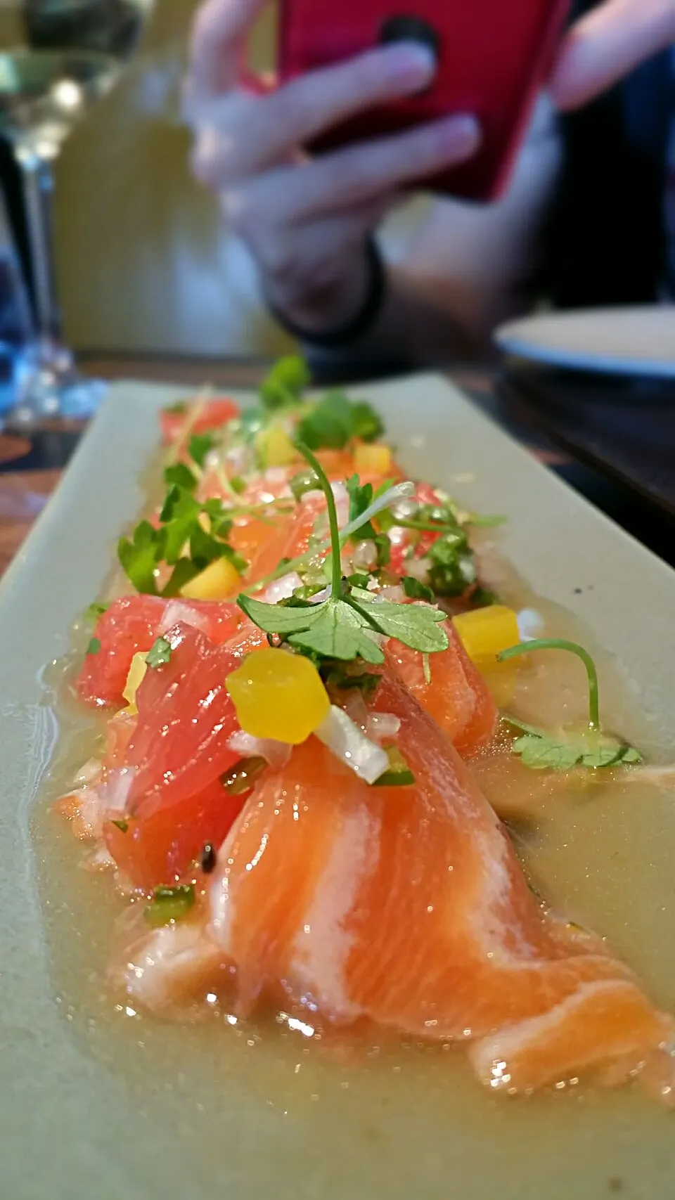 Salmon ceviche,  ruby grapefruit, mango, jalapeño, lime, coriander|jorccyさん