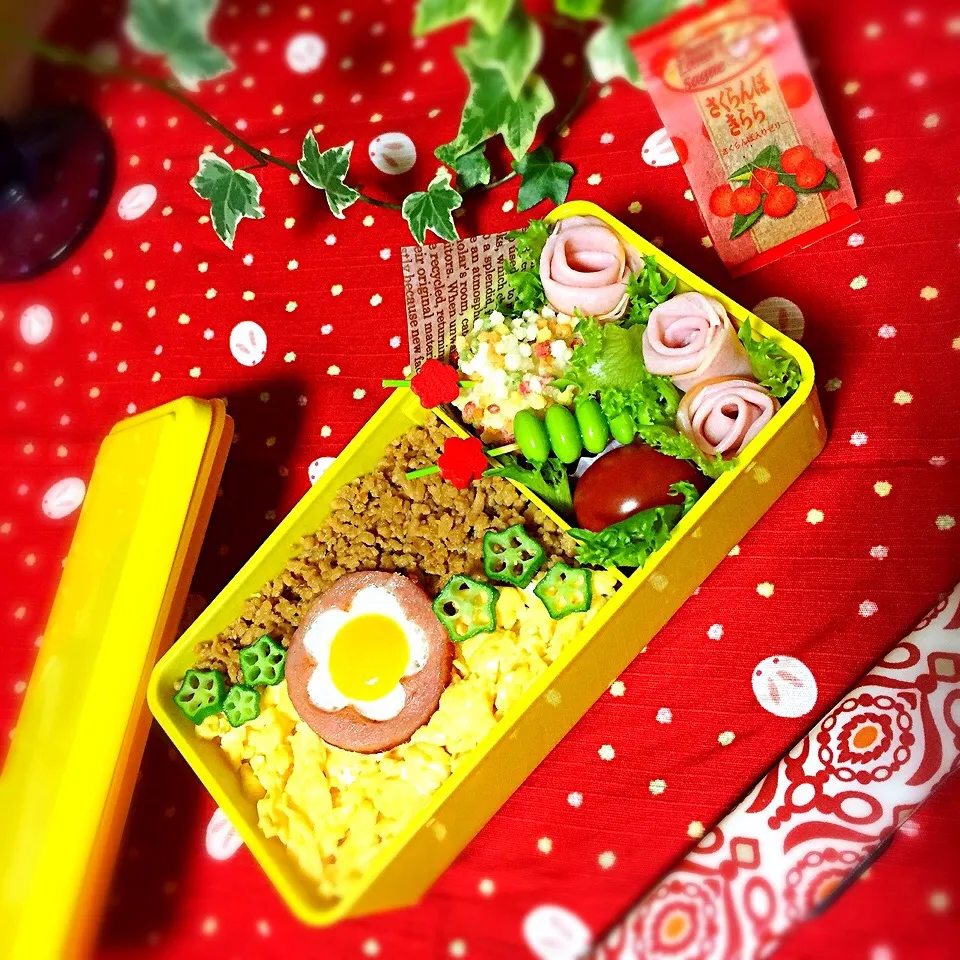 🌸三色丼お弁当💕|かぼ(≡'・'≡)さん