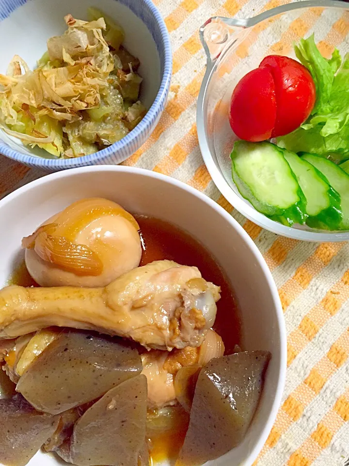 鶏肉の酢煮 サラダ 焼き茄子|掛谷節子さん