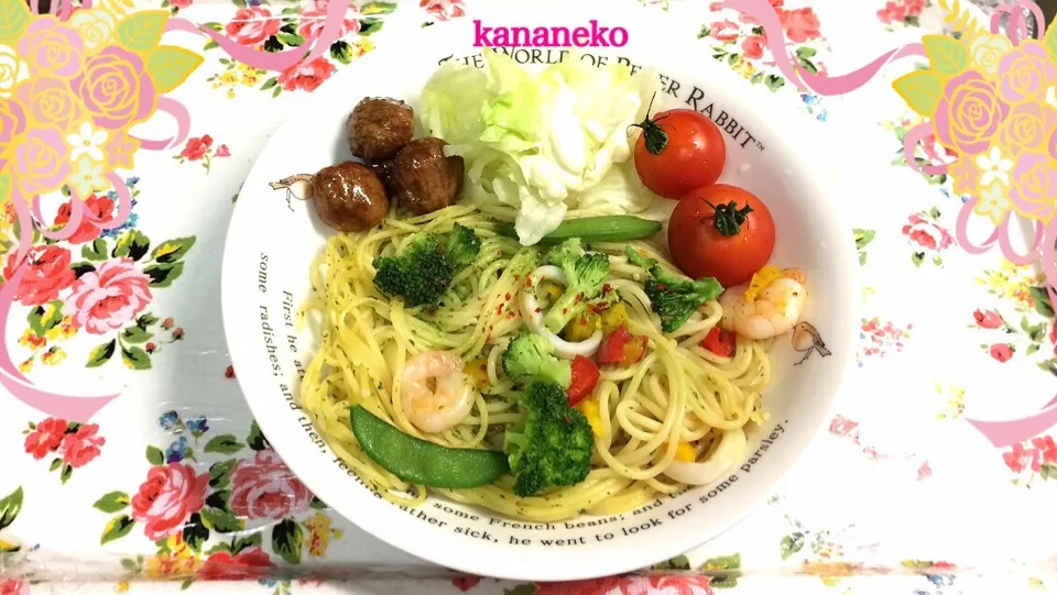 今夜の夕食！ 白ワインとバジルソースのスパゲッティo(^▽^)o (2015.07.15,21:19)|かなさん