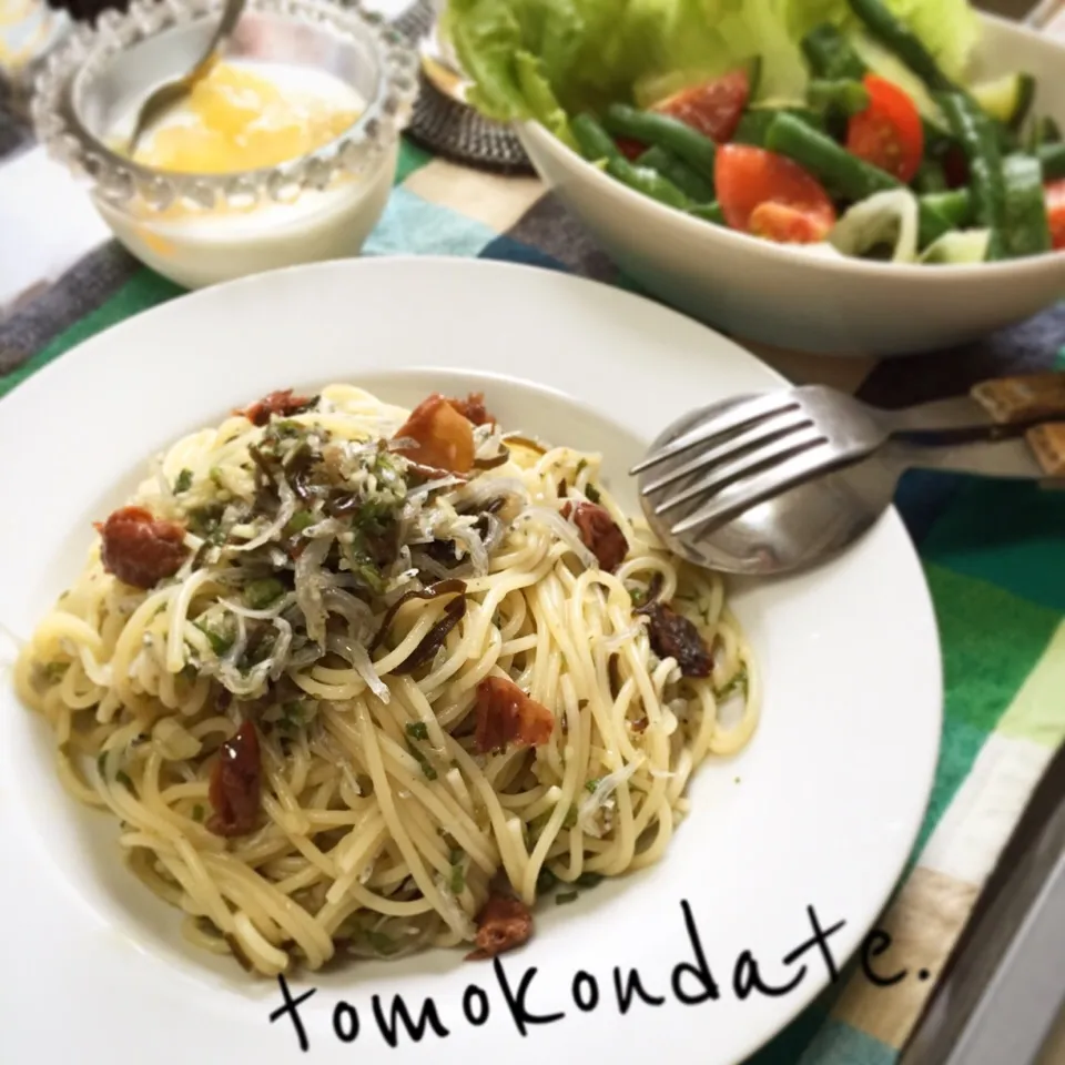 Snapdishの料理写真:ちりめん梅しそみょうがの冷製パスタ🍴♡|🇯🇵ともこちゃん。さん