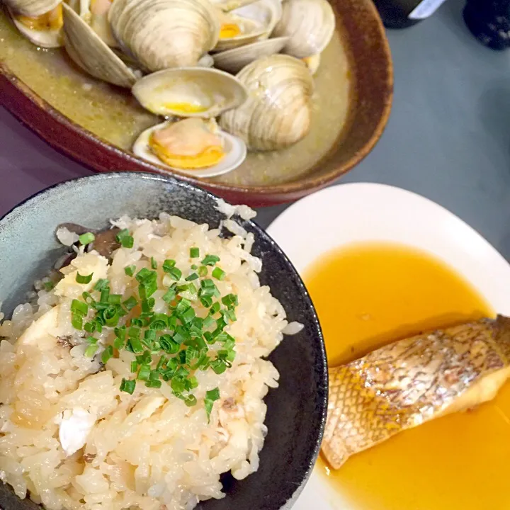 鯛めし&鯛の煮付け&大アサリの酒蒸し|ぺろたんさん