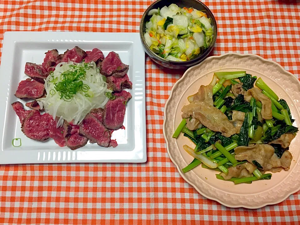 牛肉～タタキ❗豚バラとターツァイ炒め|にゃーあさん