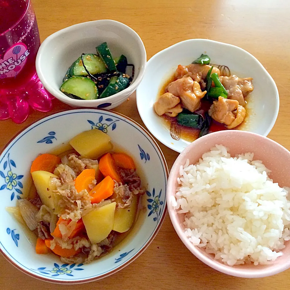 肉じゃが 鶏とピーマンの甘辛炒め おつまみきゅうり|ゆーちゃんさん