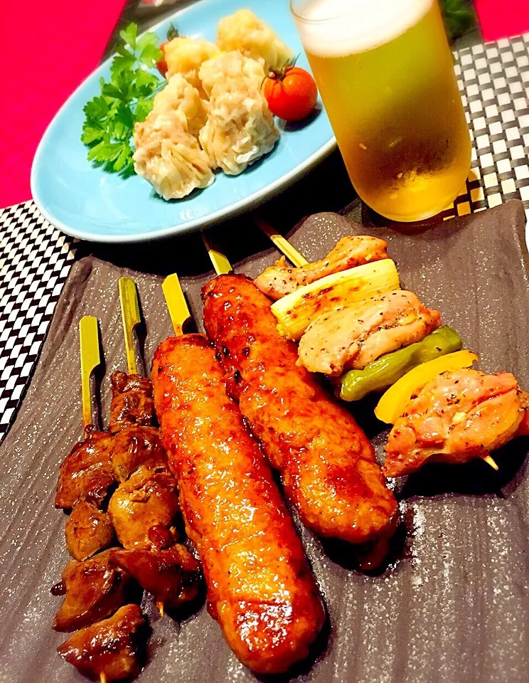 焼き鳥とシュウマイで ビール🍺|ちぃちゃんさん