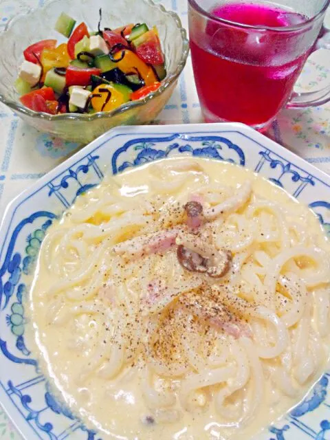 レンジで簡単☆カルボナーラ風うどん|うたかた。さん