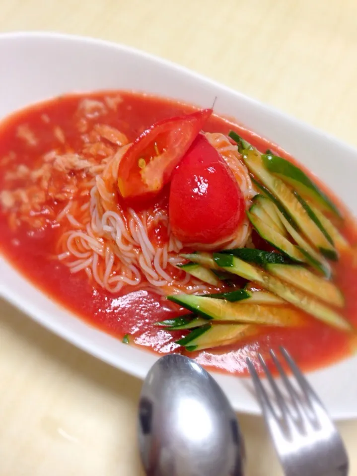 🍅ジュース使用！のトマトスープでイタリアンな素麺|モグちゃんさん