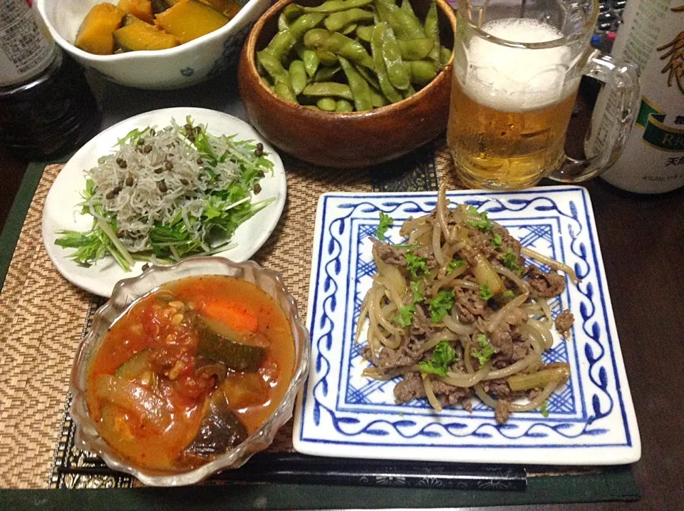 牛肉ともやしのバタボン＆ラタトゥイユ＆水菜のサラダ|まぐろさん