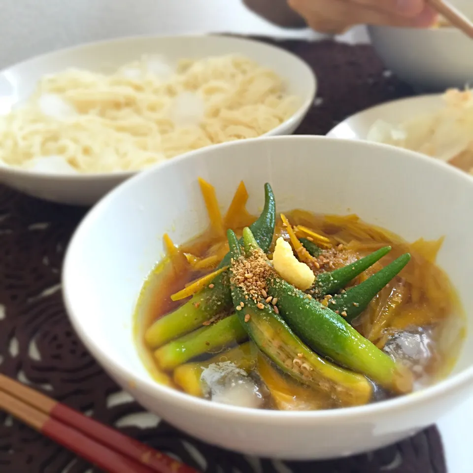 島野菜の酢っぱいつけダレでいただく素麺|うえなほさん