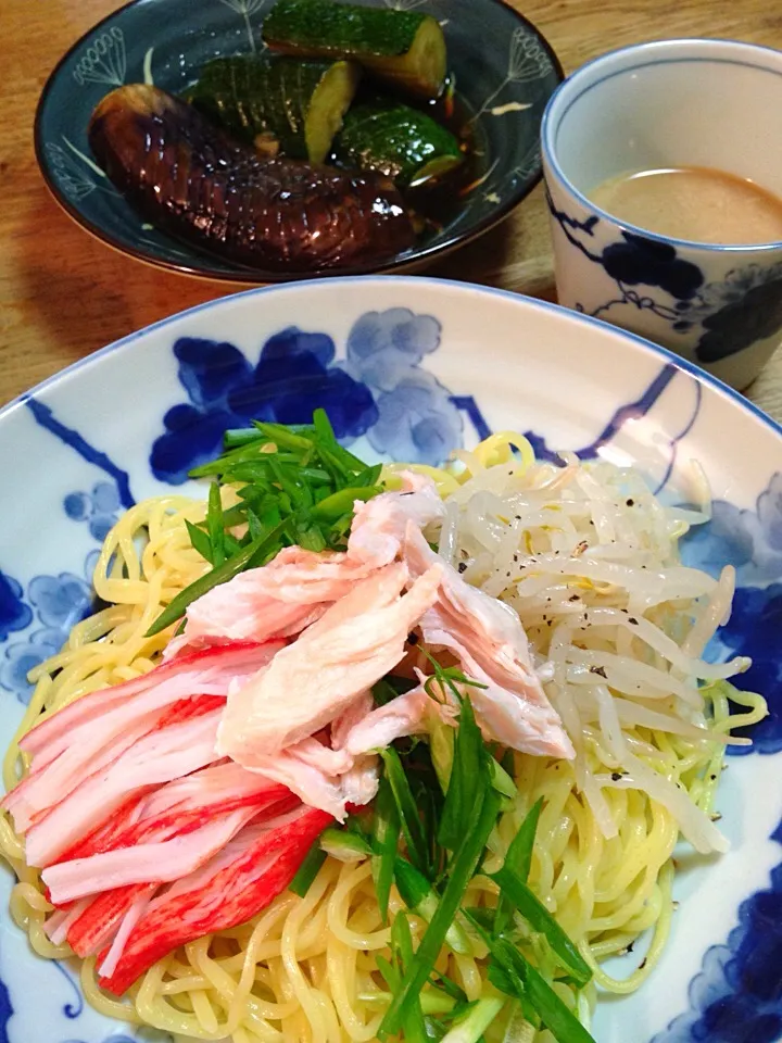 つけ麺と茄子とズッキーニの焼き浸し|エイコさん