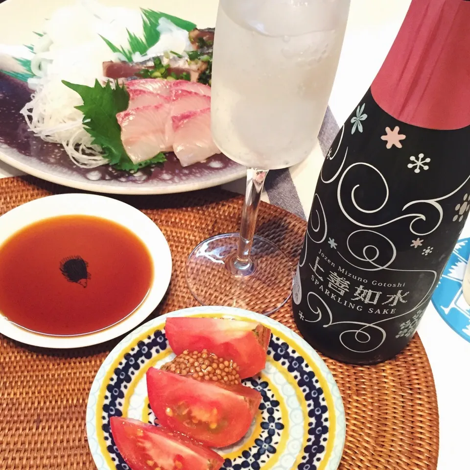 日本酒スパークリングとお刺身|麻紀子さん