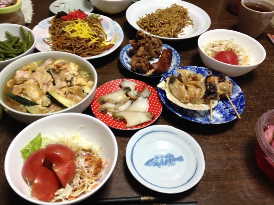 夏休み 実家に帰省中 晩御飯|おっちさん