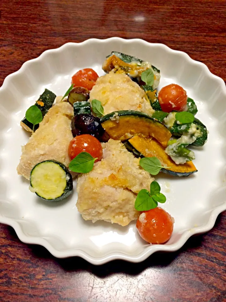 塩糀漬けチキンと夏野菜 オーブン焼き|ネコさん