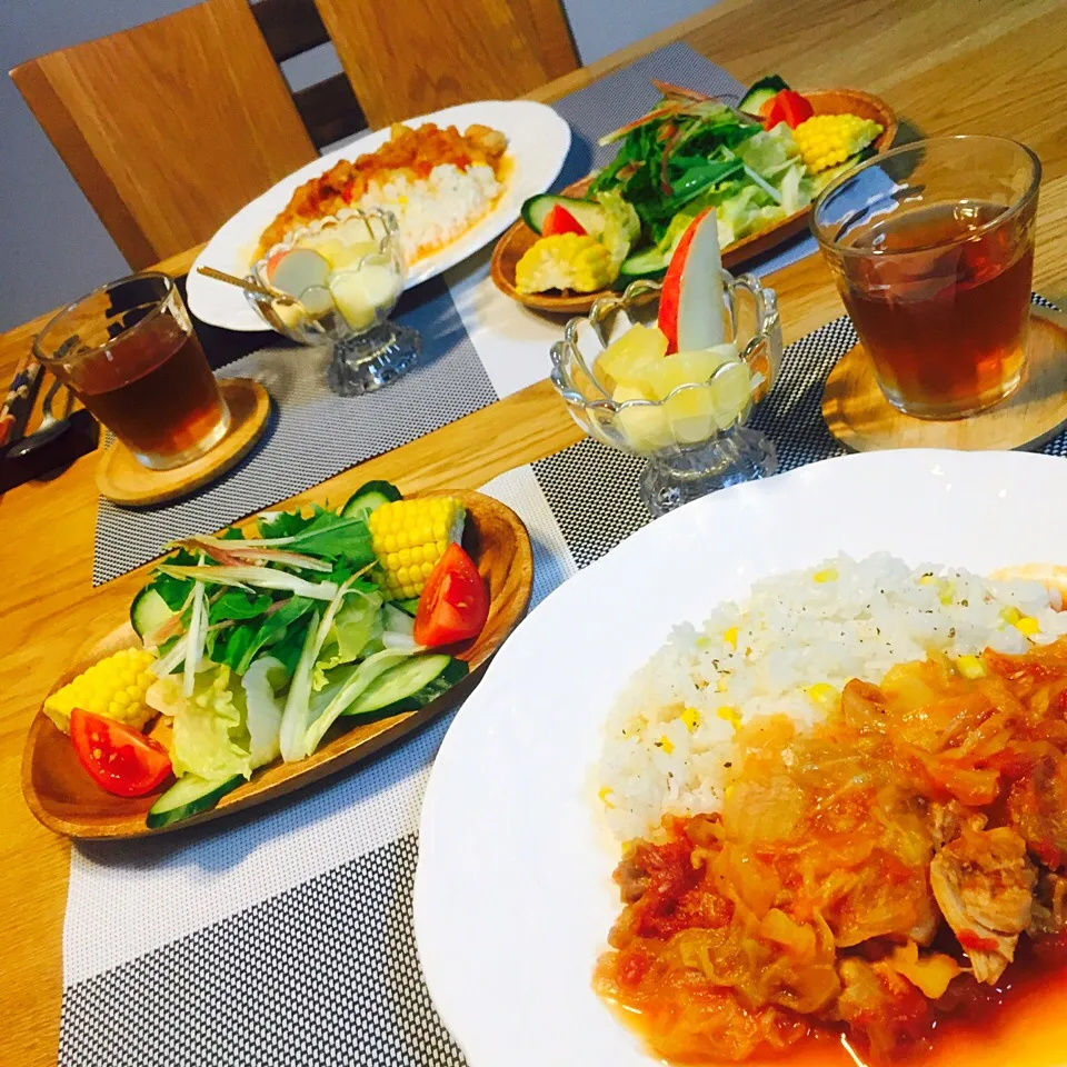 キャベツとトマトのチキンシチューとコーンライス(*^_^*)|Kaoさん