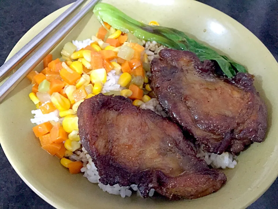 所谓照烧鸡腿饭，太咸|水月狸猫さん