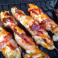 Snapdishの料理写真:Grilled Bacon wrapped chicken thigh sate|Anthony Mikiciuk Jr.さん