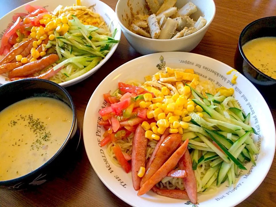 晩御飯✩⃛冷麺！ごぼうの胡麻和え！コーンスープ|なっちゃんさん