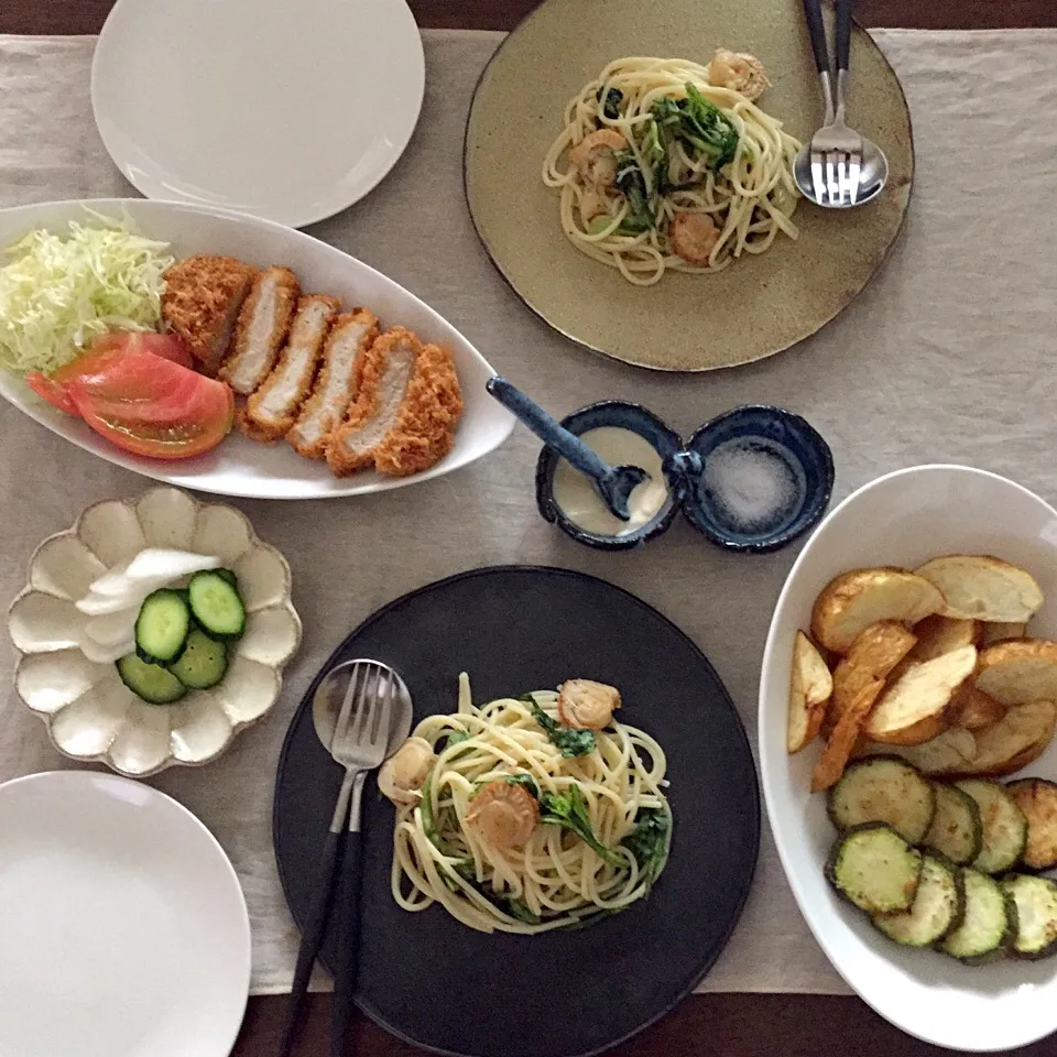 ホタテと春菊の冷製パスタで夜ごはん|めぐさん