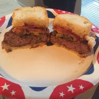 Snapdishの料理写真:I made this breakfast burger wearing APRONCESS! www.aproncess.com|Ngina Jamesさん