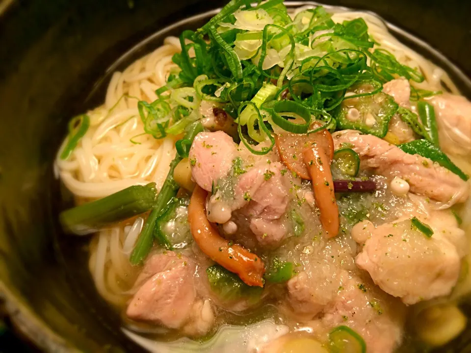 鶏もも肉と青唐山菜みぞれそうめん2|半田手延べそうめんの店 阿波や壱兆さん