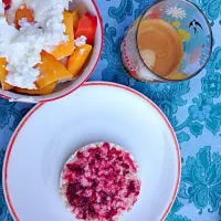 Rice and ruspberry marmelade with coffe, greek yogurt and peach|Corinne Louisさん