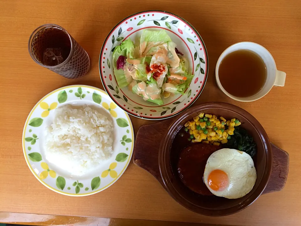 デミグラスソースのハンバーグランチ|ばーさんさん