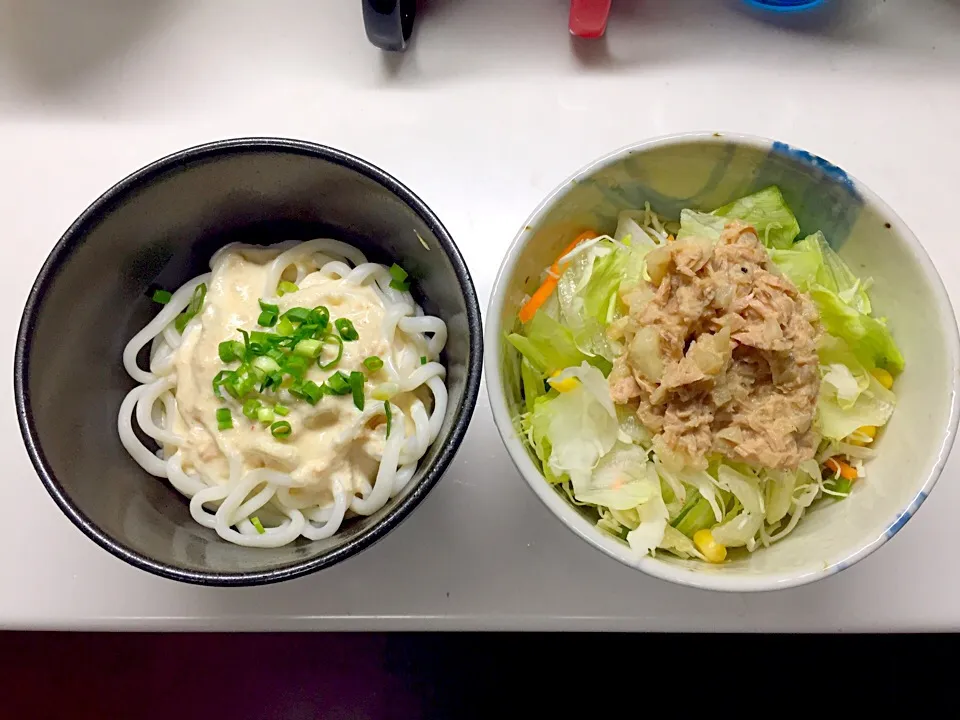 Snapdishの料理写真:明太クリームうどん❗️和風ツナマヨサラダうどん❗️|Yukihiko Ishidaさん