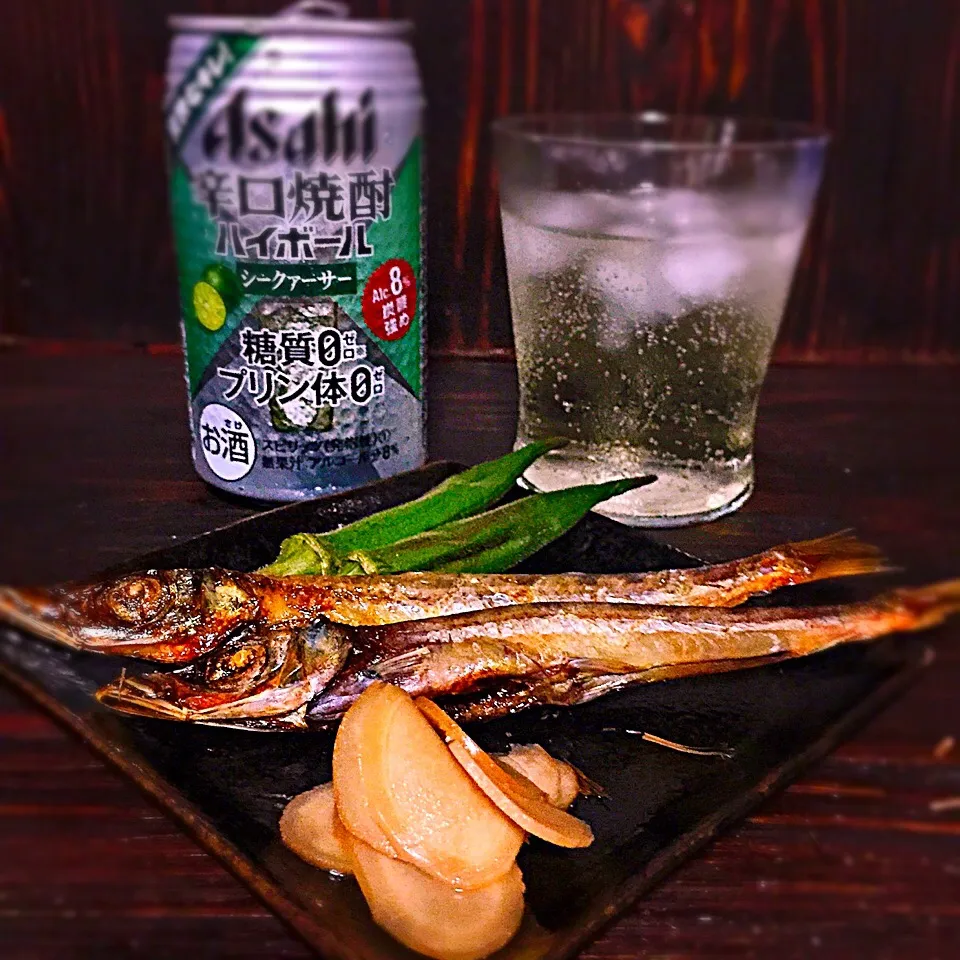 今宵の一酒一肴『辛口焼酎ハイボール』と『沖うるめの干物』|ち〜おんさん