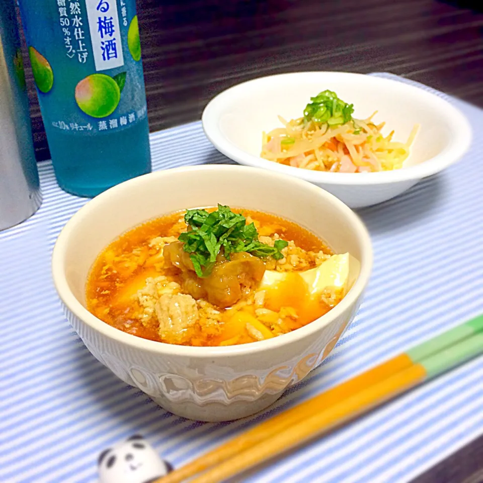 和田 匠生さんの料理 bean sprouts dressed with miso sauce!!&お豆腐と梅しそのそぼろあんかけスープ◟́◞̀♡|さくらさん