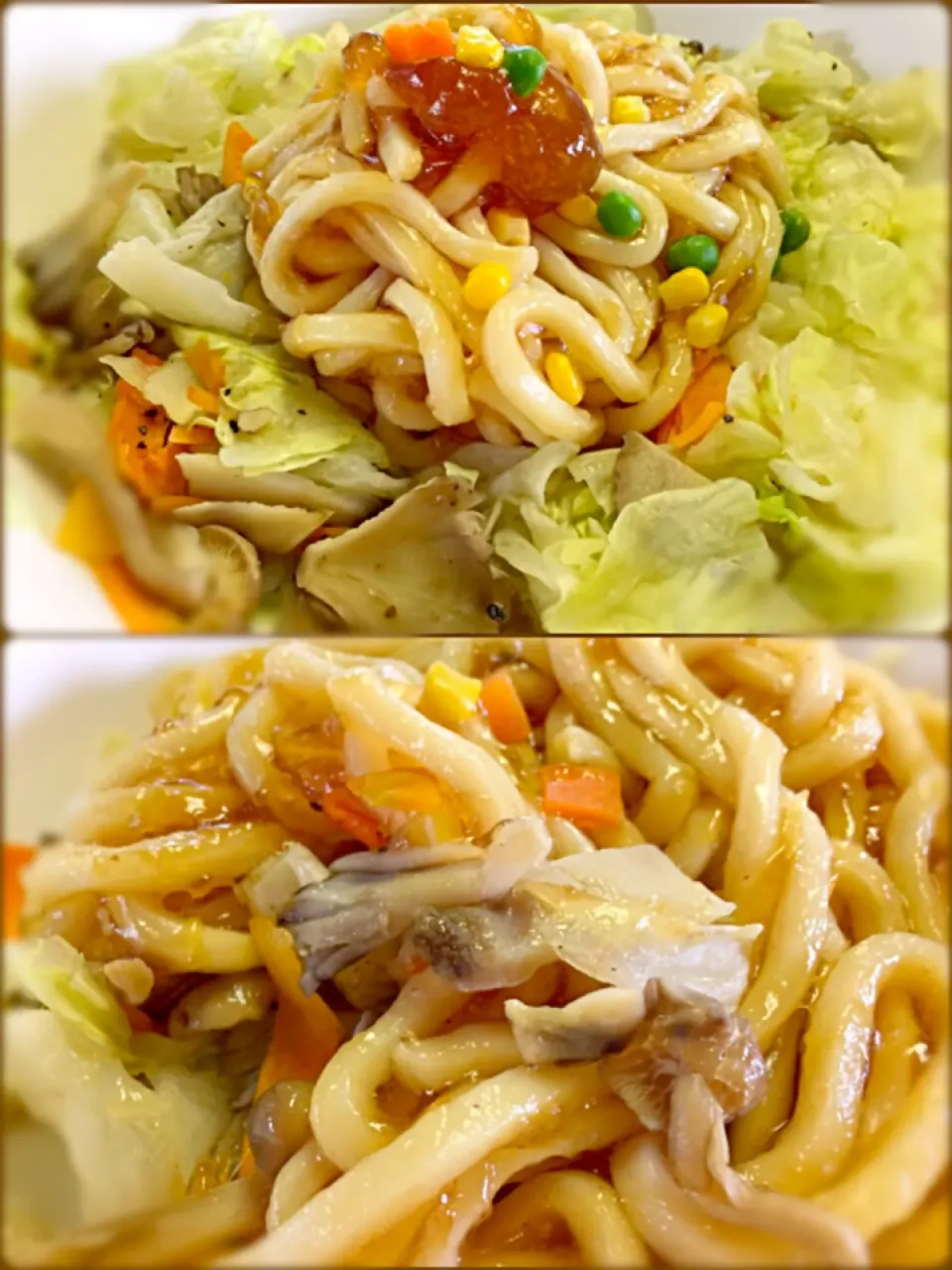 煮凝り風ジュレ掛け野菜うどん(今日のはキャベツミックスバージョン)🍜|マニラ男さん