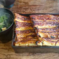 うな重 特上 Deluxe grilled eel and rice in lacquered box (with clear soup of eel liver)|Rieさん