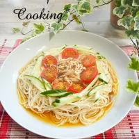 夏にピッタリ食欲増進！「トマトとチキンのカレー風味そうめん」|Nozopさん