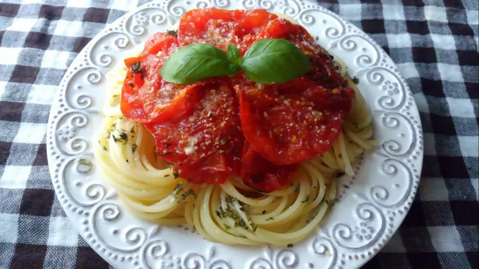 ココナッツオイルシリーズ1～🍝ココナッツオイルde🍅焼きトマトのパスタ / （参考：「白崎茶会」 ）|*ママちゃん*さん